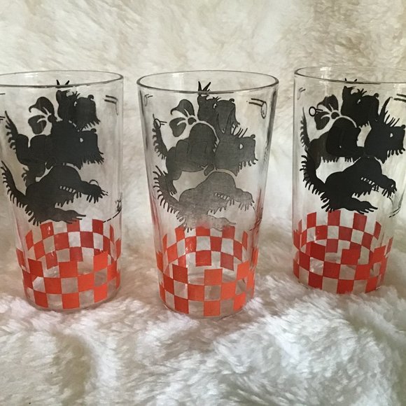 Hazel Atlas Black Scottie Dog Tumblers / Glasses - Picture 4 of 6